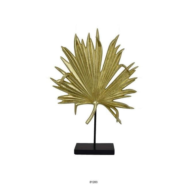 Gold Palm Leaf Resin Decorative Sculpture with Black Base
