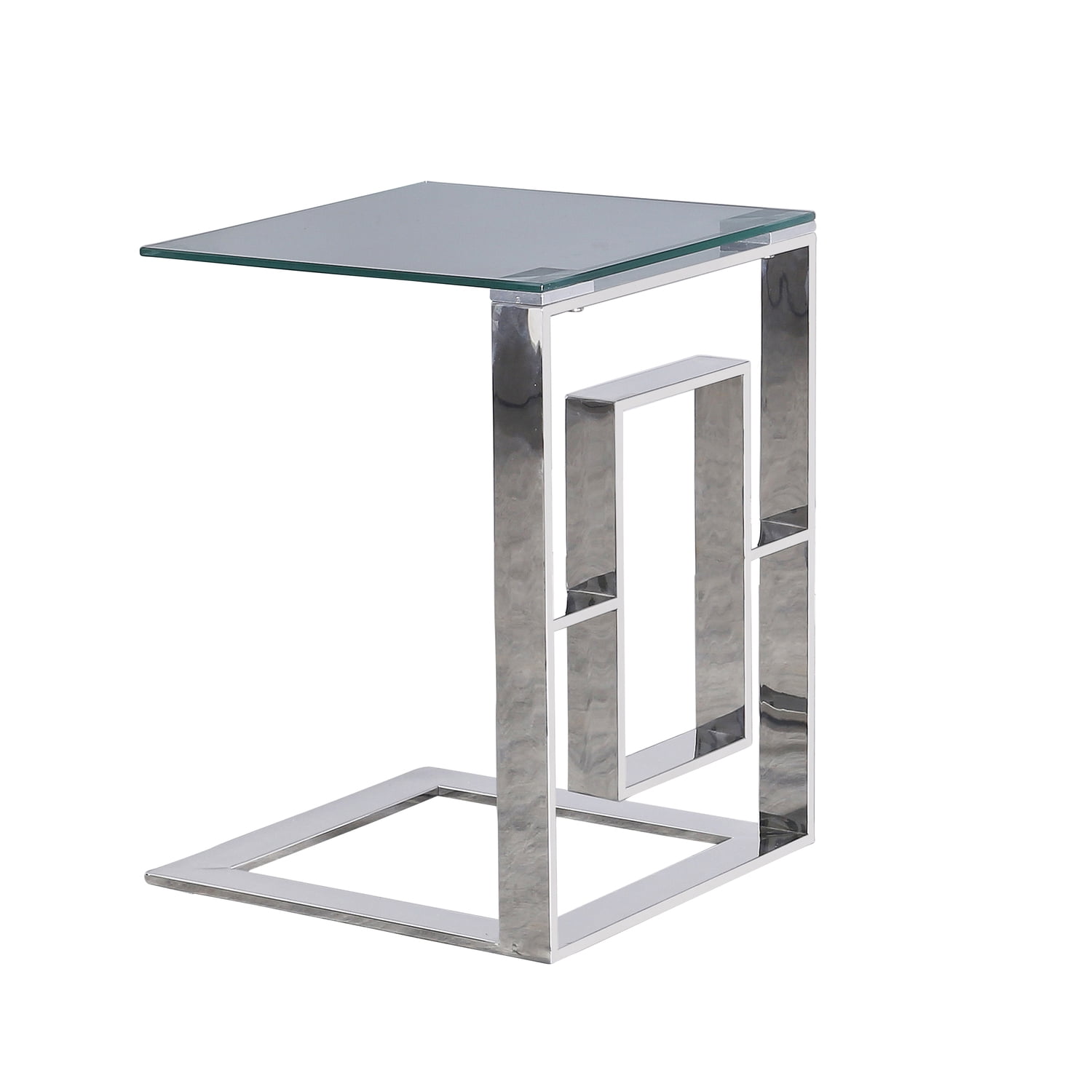 22 Inch Metal Box Frame Glass Top Side Table, Silver - Saltoro Sherpi ...