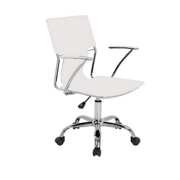 Benjara 22 Inch Office Chair, Adjustable Lift, Ergonomic, Wheels, White, Chrome