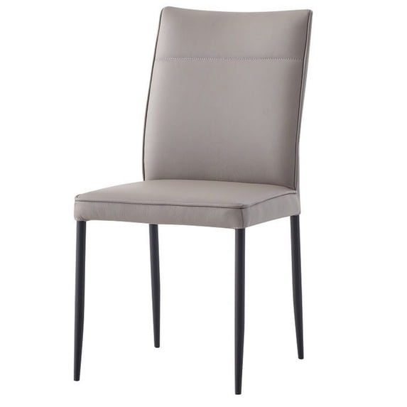 Benjara 22 Inch Side Dining Chair Set of 2, Light Gray Leather, Black Finished Legs
