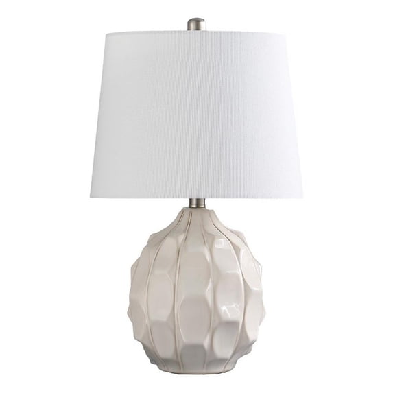 Benjara 22" Table Lamp- Cream Round Cascading Ceramic Design Urn- Brushed Metal