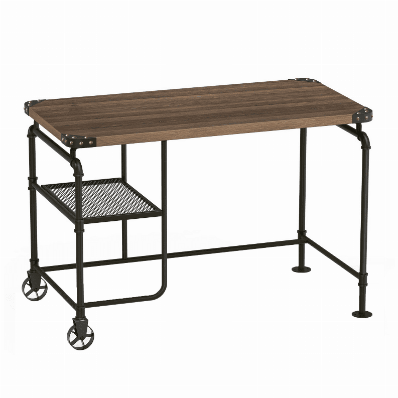Industrial Metal Writing Desk With Wooden Top, Brown and Black ...