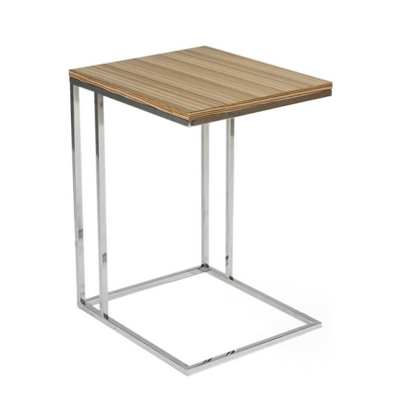 Benjara Zen 23" Side Table- Rectangular Tray Top- C Chrome Frame- Zebrano Brown