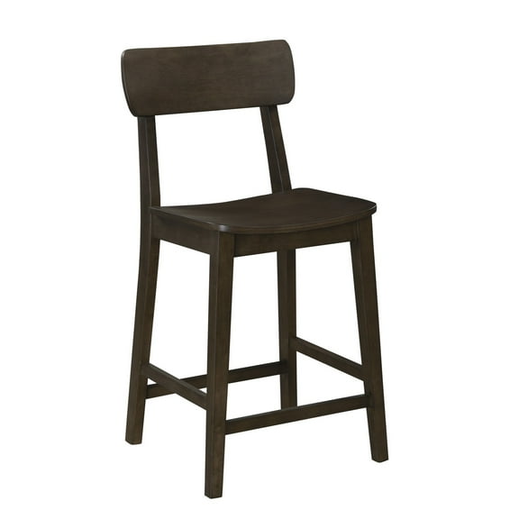 24 Inch Counter Stool Chair, Rubberwood Curved Back and Seat, Dark Gray