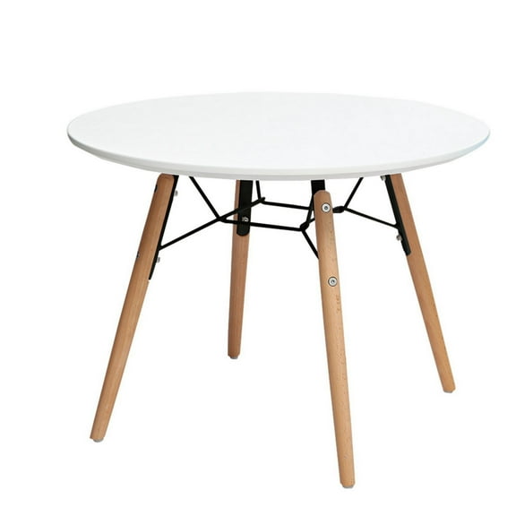 Lyna 24 Inch Kids Table, White Round Top, Stylish Angled Wood Legs