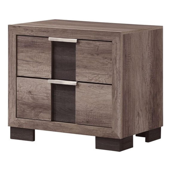 Benjara Rangley 24" Nightstand- 2 Drawers- Chrome Metal Handles- Brown Wood