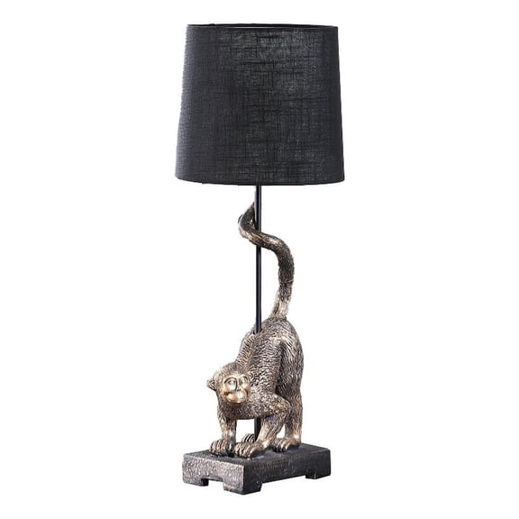 Benjara Ree 24" Accent Table Lamp- Monkey Resin Sculpture- Drum Shade- Bronze