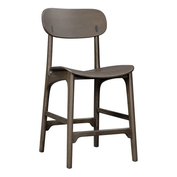 Benjara Seln 24" Counter Stool Chair- Curved Seat- Open Back- Dark Gray Wood