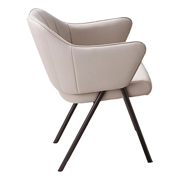 Benjara Sem 24" Dining Chair Set of 2- Curved Padded- Tufted Taupe Faux Leather