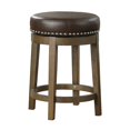thumbnail image 1 of Benjara 25 Inch Counter Height Swivel Stool, Nailhead Trim, Leatherette Seat, Set of 2, Brown, 1 of 5