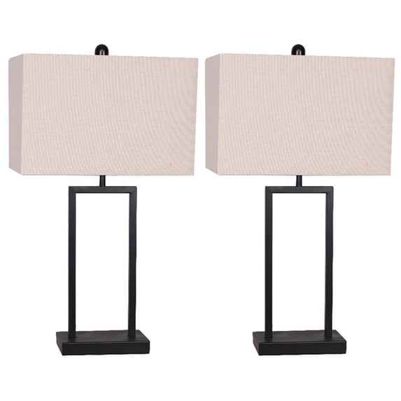 Benjara 25 Inch Table Lamp, Set of 2, Taupe Fabric Shade, Black Framed Body