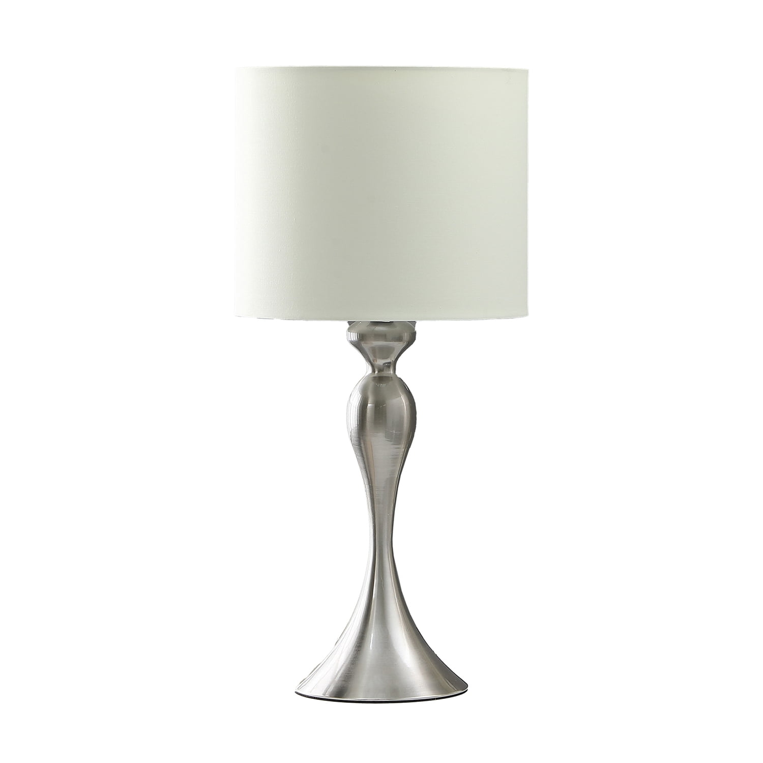 Benjara Omi 25 Inch Table Lamp, Drum White Shade, Sleek Modern Brushed Silver Body