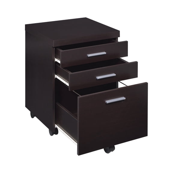 Benjara 26 Inch 3 Drawer Mobile File Cabinet, Smooth Caster Wheels, Dark Cappuccino