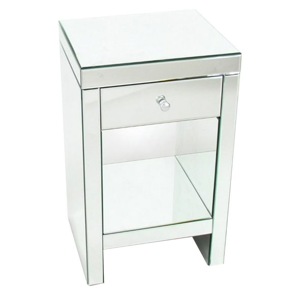 26 Inch Beveled Mirror Chest with 1 Drawer, Silver- Saltoro Sherpi