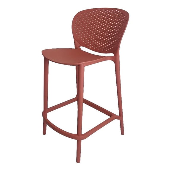 Benjara Celin 26" Counter Stool Chair- Set of 4- Stackable- Mesh Back- Orange