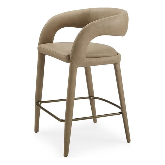 Benjara Cid Taya 26" Counter Stool Chair- Tapered Legs- Tan Faux Leather