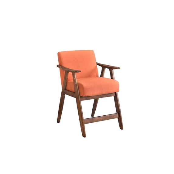 Stella 26 Inch Counter Height Chair, Orange Fabric, Cushions, Brown Wood