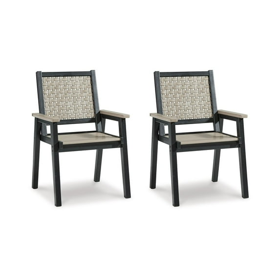 Benjara Mide 27 Inch Outdoor Dining Armchair Set of 2, Modern Beige and Black