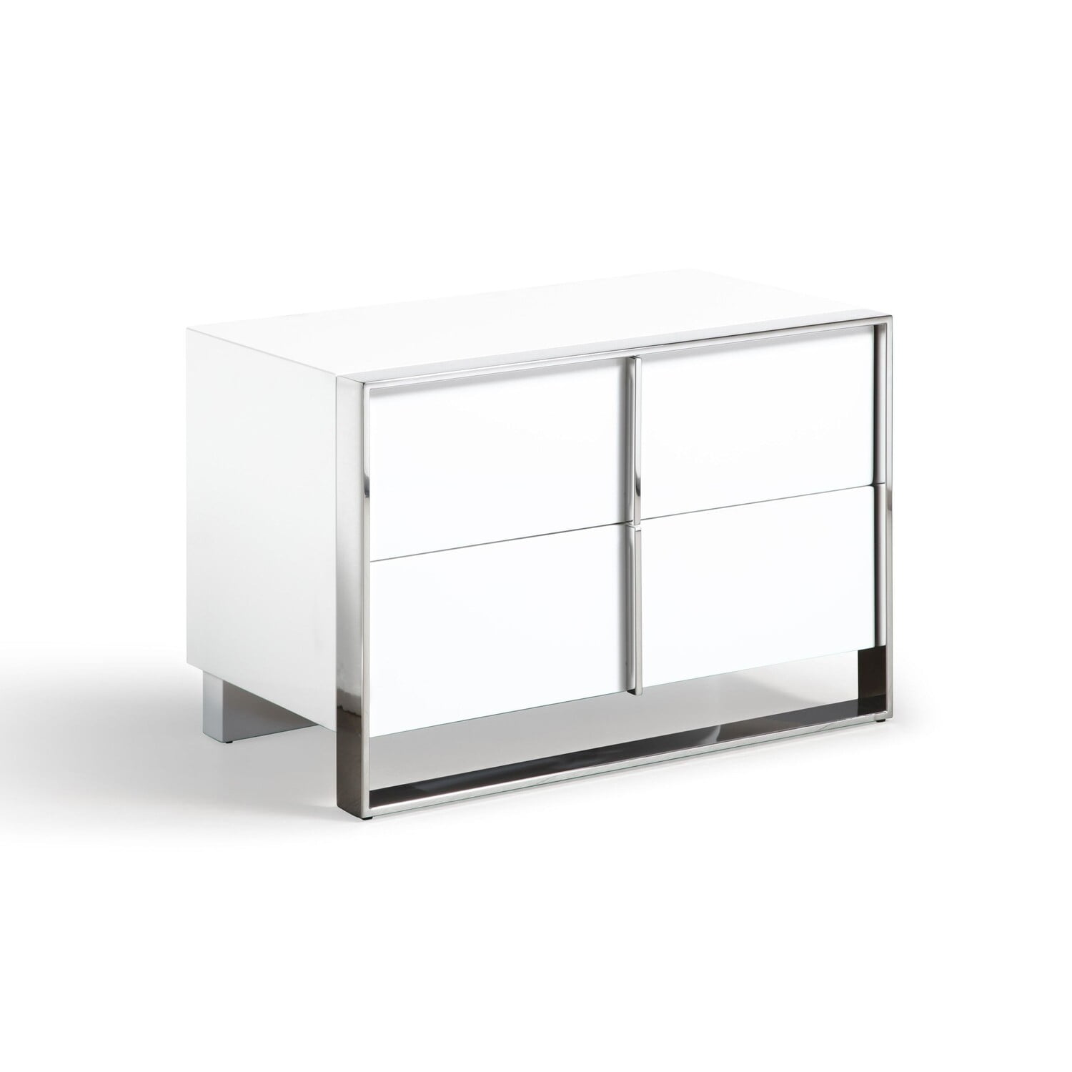 High Gloss White and Chrome 2-Drawer Nightstand