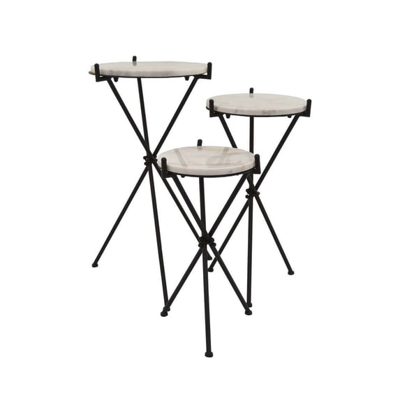 Benjara 28 Inch Plant Stand Table Set of 3, Round Top, Tripod Base, Metal, Black