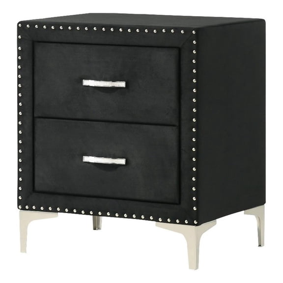 Benjara Moha 28" Nightstand- Wood- 2 Drawers- Metal Handles- Black Velvet