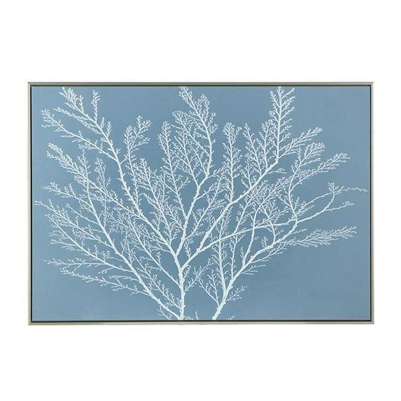 Benjara 28 x 39 Hanging Wall Art Decor, Rectangular White Tree Design, Blue Canvas