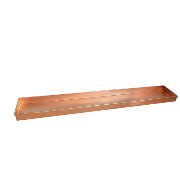 Benjara 29 Inch Rectangular Metal Window sill Plant Tray with Trim Edges, Large, Copper