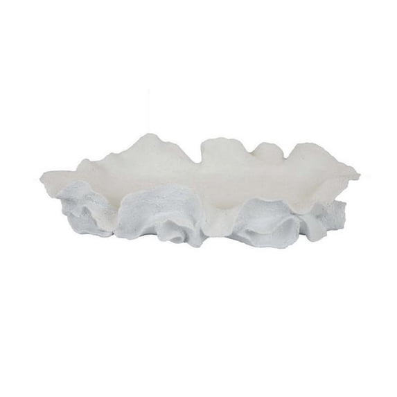 20 Inch Clam Shell Tabletop Decorative Bowl, Asymmetric Shape, White Resin