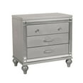 thumbnail image 1 of 3 Drawer Wooden Nightstand with Mirror Accents and Faux Crystal Pulls, Gray, 1 of 3