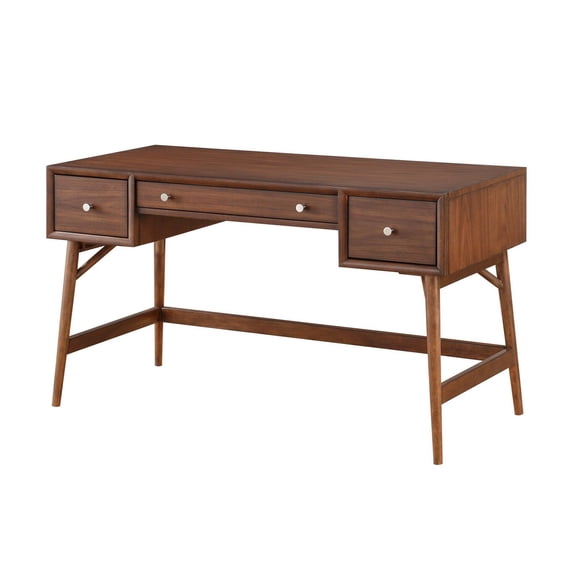 3 Drawer Wooden Writing Desk with Splayed Legs, Walnut Brown- Saltoro Sherpi