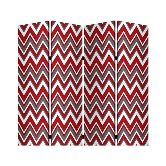 Benjara 3 Panel Foldable Canvas Screen with Chevron Print, Red and White