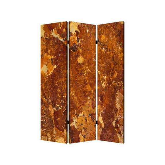 Benjara 3 Panel Marble Print Foldable Canvas Room Divider, Brown