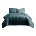 thumbnail image 1 of Benjara 3 PC Crinkle King Coverlet Set with Vertical Stitching- Turquoise Blue, 1 of 6