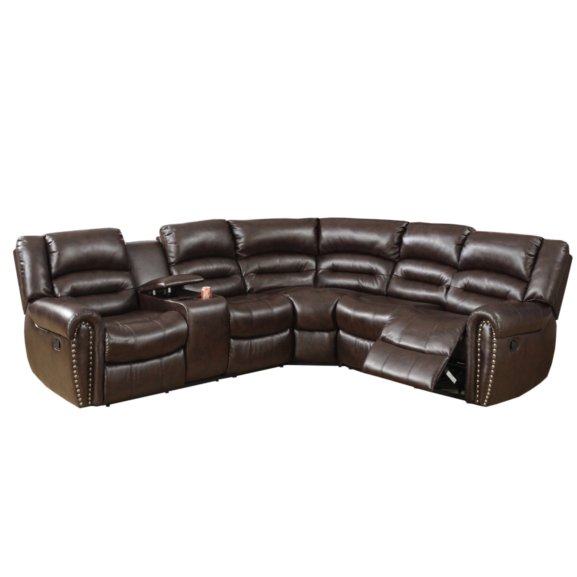 Benjara 3-Piece Modern Bonded Leather Reclining Sectional in Brown