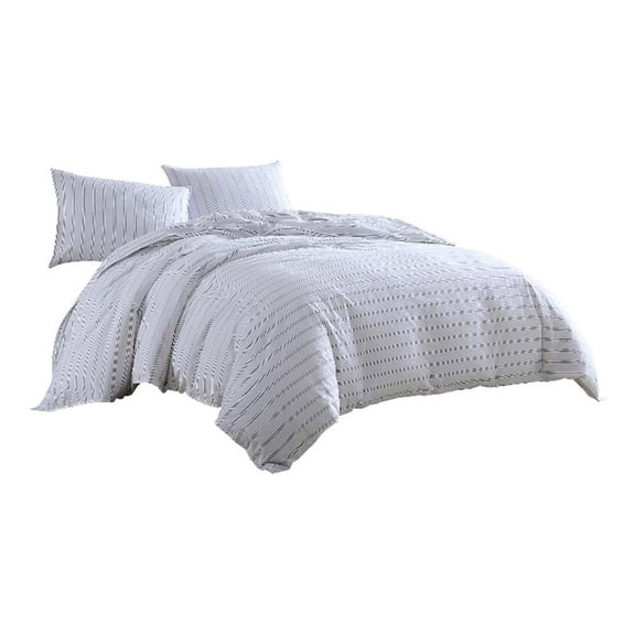Benjara 3 Piece Queen Comforter Set with Pinstripe Pattern- White and Black