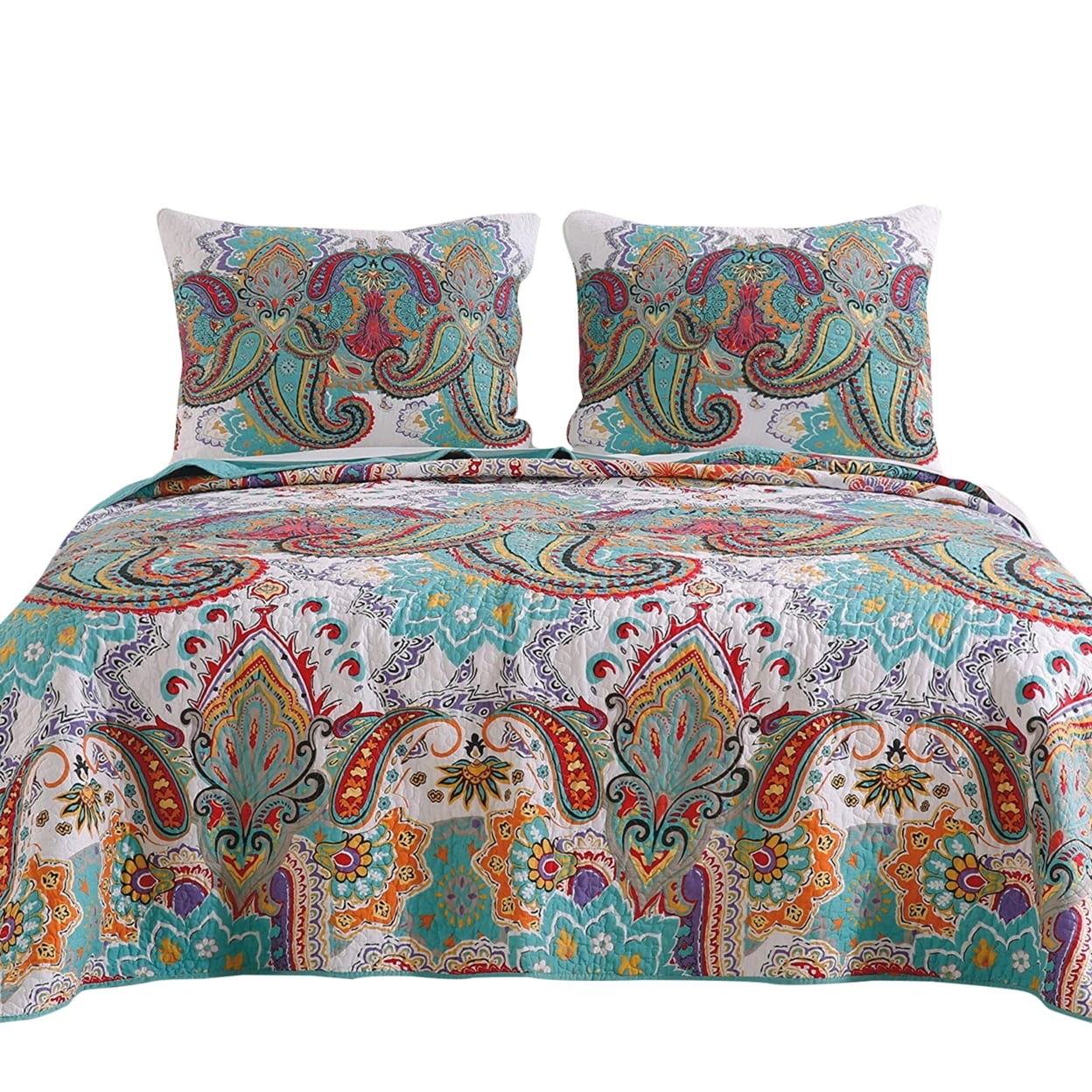 Queen Size Blue Paisley Microfiber Quilt Set