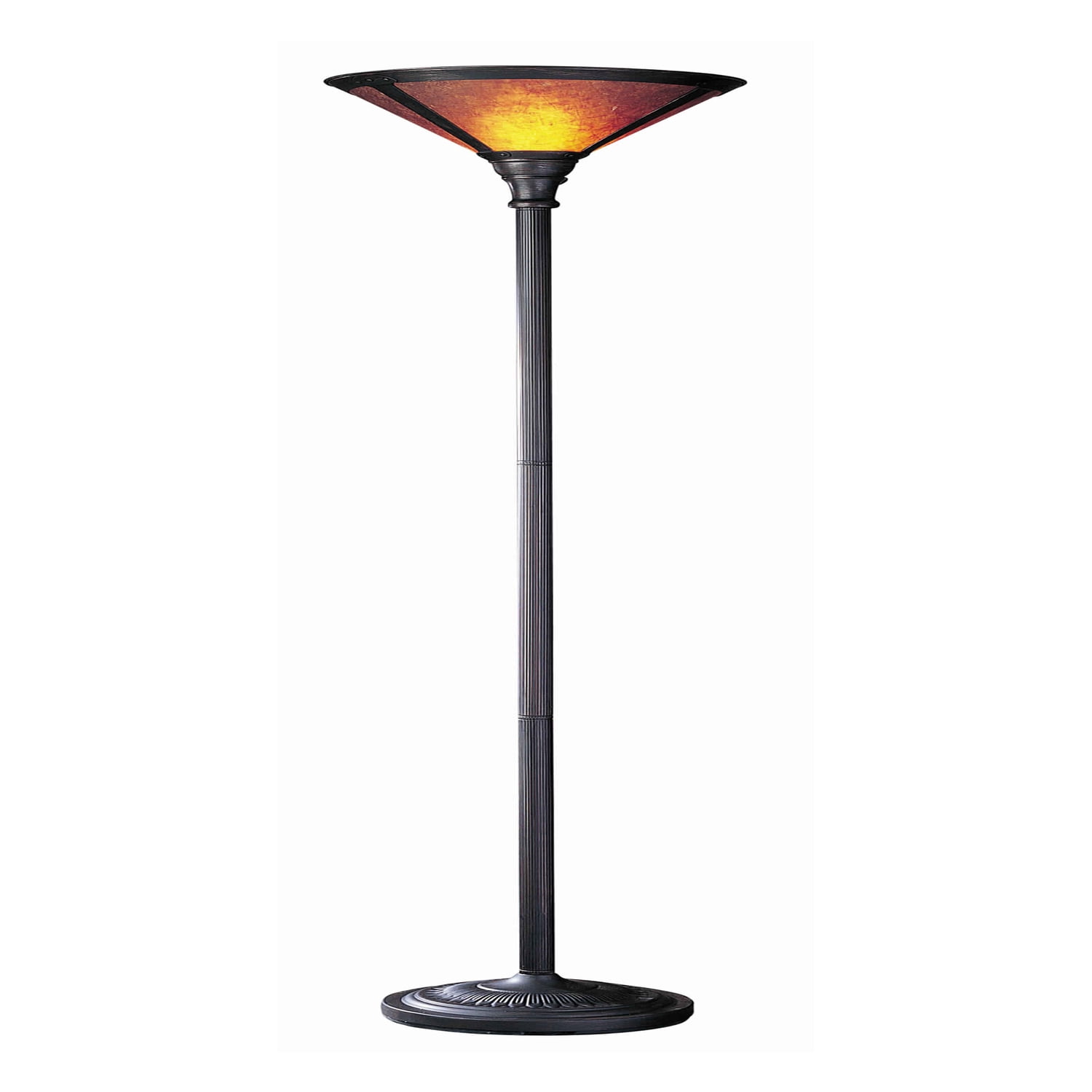 Bronze Ribbed Metal Torchiere Lamp with Mica Shade, 71" Height