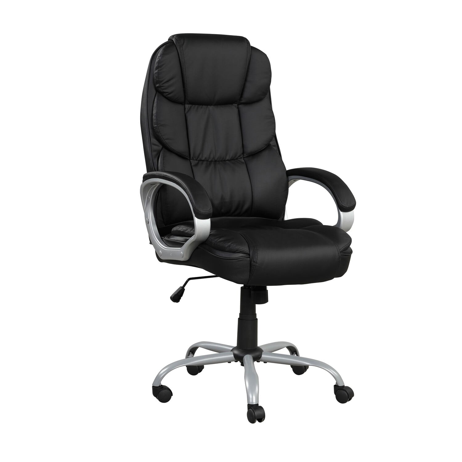 30 Inch Office Chair, 360 Degree Swivel, Cushioned Black Faux Leather