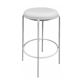Benjara Neni 30" Barstool Set of 2- Round Cushioned Seat- White Faux Leather