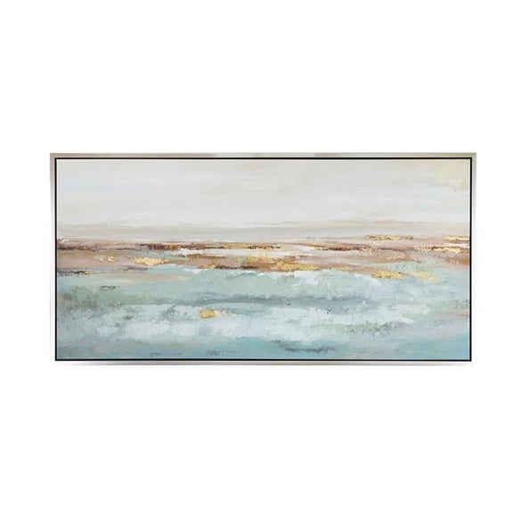 30 x 59 Framed Wall Art, Abstract Ocean Oil Painting, Modern White Blue
