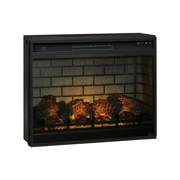 31.25 Inch Metal Fireplace Inset with 7 Level Temperature Setting Black - Saltoro Sherpi