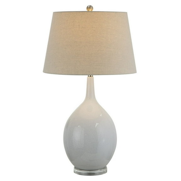 Benjara 32 Inch Table Lamp, Empire Shade, Ceramic Stand, Crackle White Finish