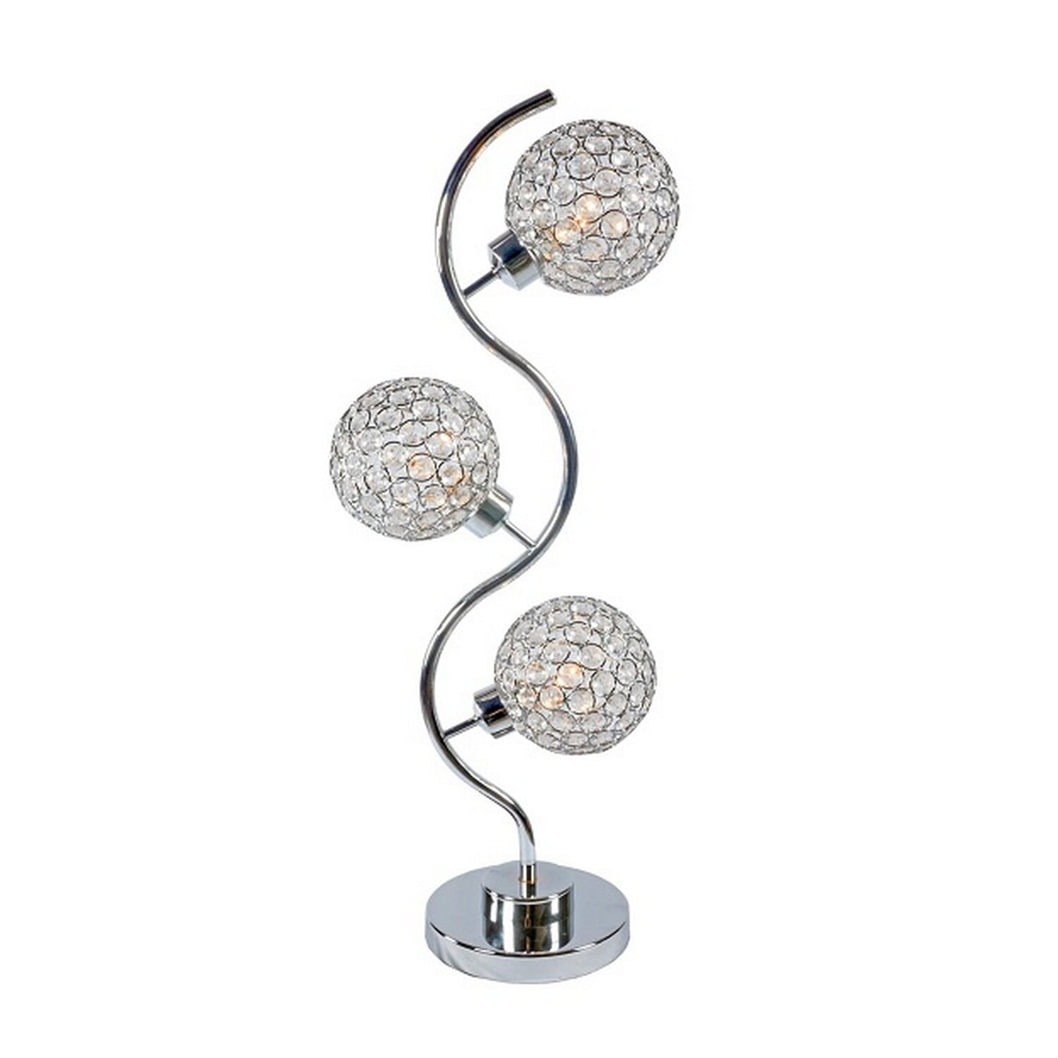 32" White Metal and Crystal Ball Table Lamp with Clear Glass Shade