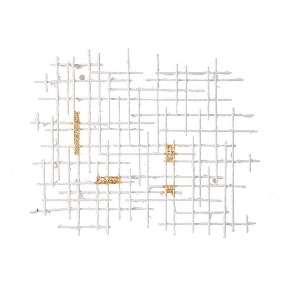 Rio 32 Inch Wall Art Decor, White and Gold Geometric Abstract Design, Iron
