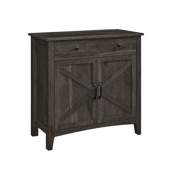 Benjara Syna 32 Inch Storage Buffet Cabinet, 2 Drawers, Doors, Farmhouse Gray