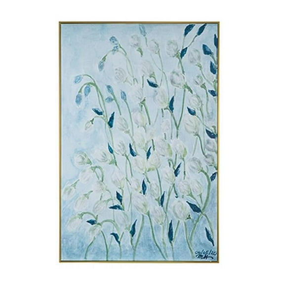 Benjara 32 x 47 Inch Botanical Wall Art Decor, Blue White Floral Framed Canvas