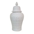thumbnail image 1 of Benjara Deni 33 Inch Temple Jar, Removable Lid, Carved Pattern, Ceramic, White, 1 of 5