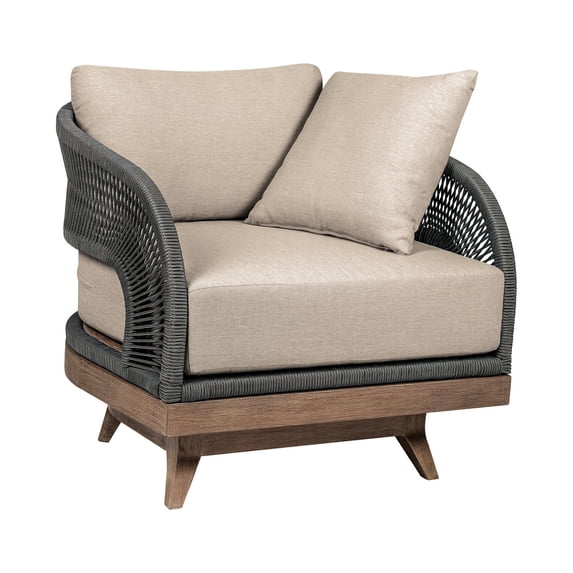 Kimi 33 Inch Outdoor Patio Swivel Accent Chair- Olefin- Gray Woven Rope