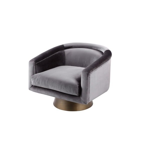 Rxa 33 Inch Swivel Lounge Chair- Barrel Back- Padded Gray Velvet Upholstery
