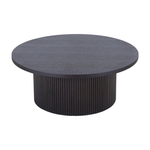 Benjara Cid Cue 35 Inch Coffee Table, Tambour Pedestal Base Black Ash Veneer Finish